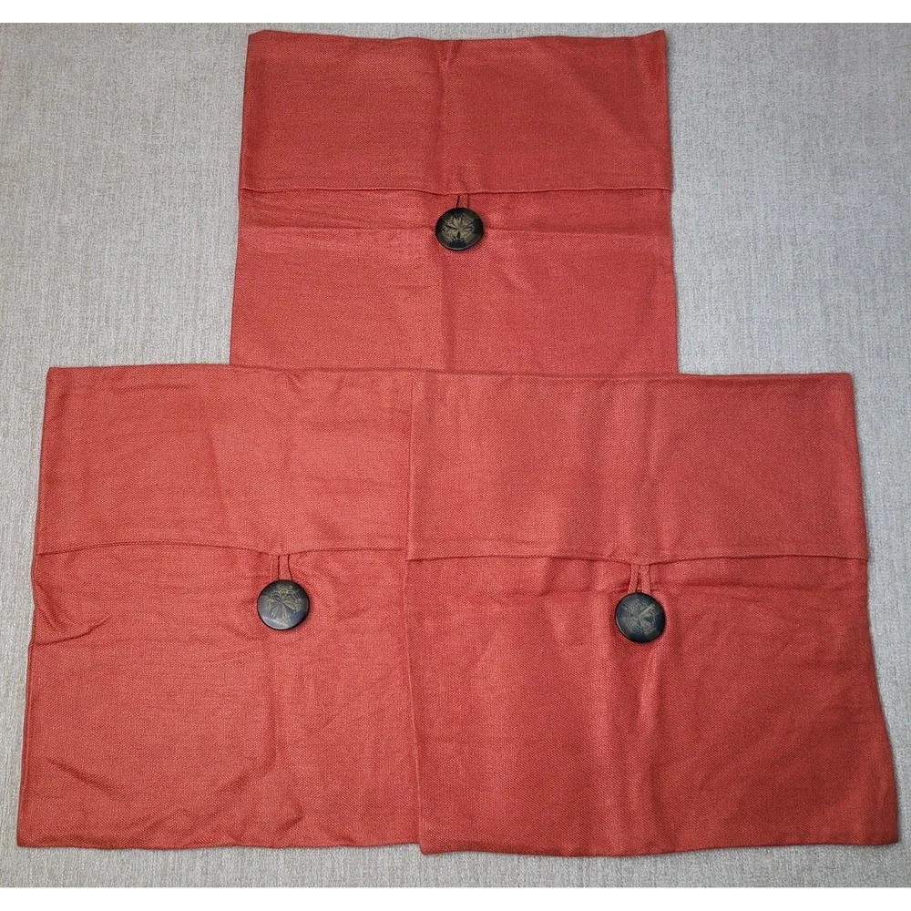Pottery Barn 3 Pillow Covers 100% Linen Rust Orange 18x18 Square Button Closure